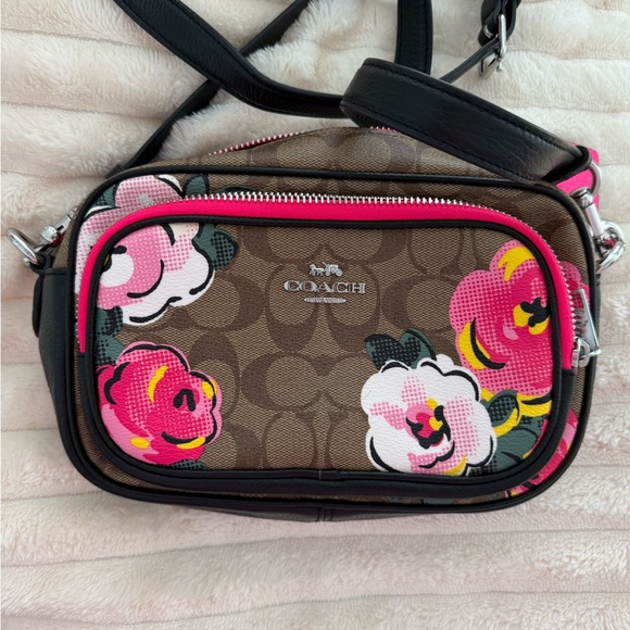 Coach Brown and Pink Floral Crossbody Bag - Picture 1 of 4